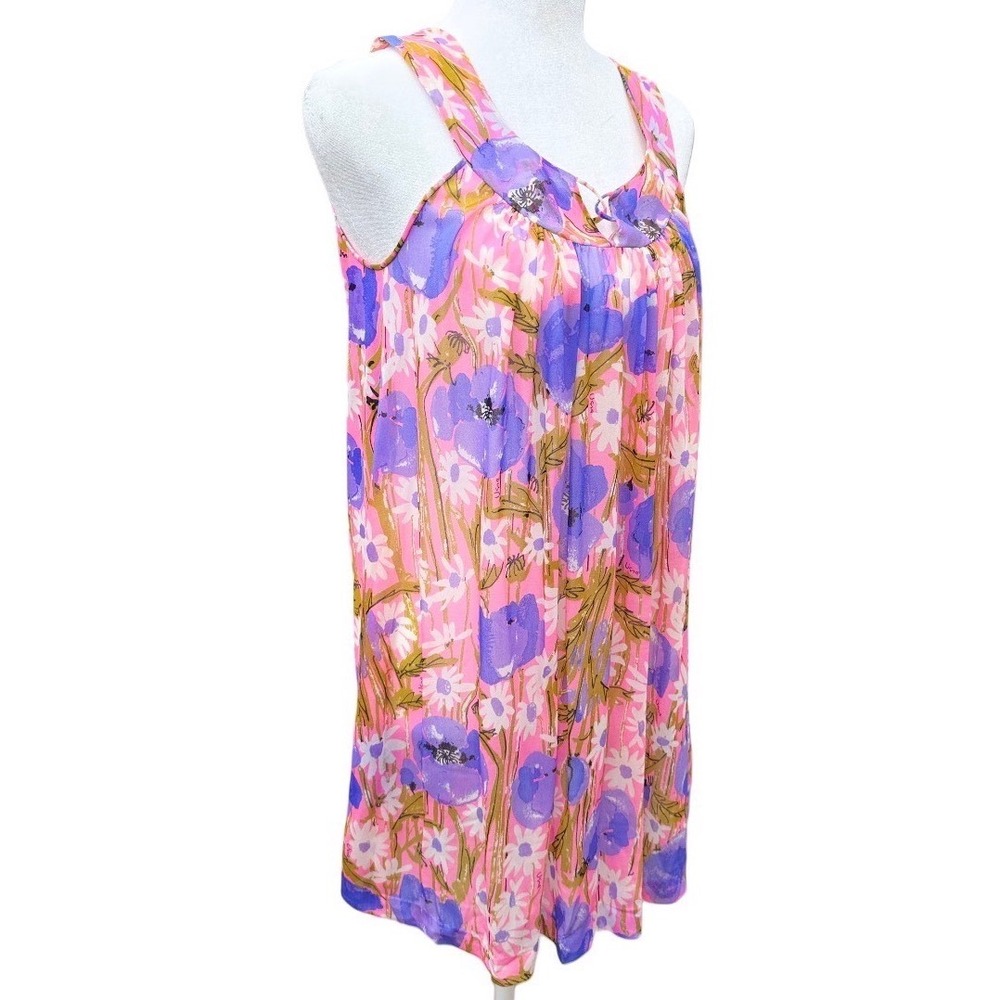 Vintage 60s Vera Formfit Rogers Pink Floral Chemise Sheer Nightgown Small Loose - Picture 2 of 13